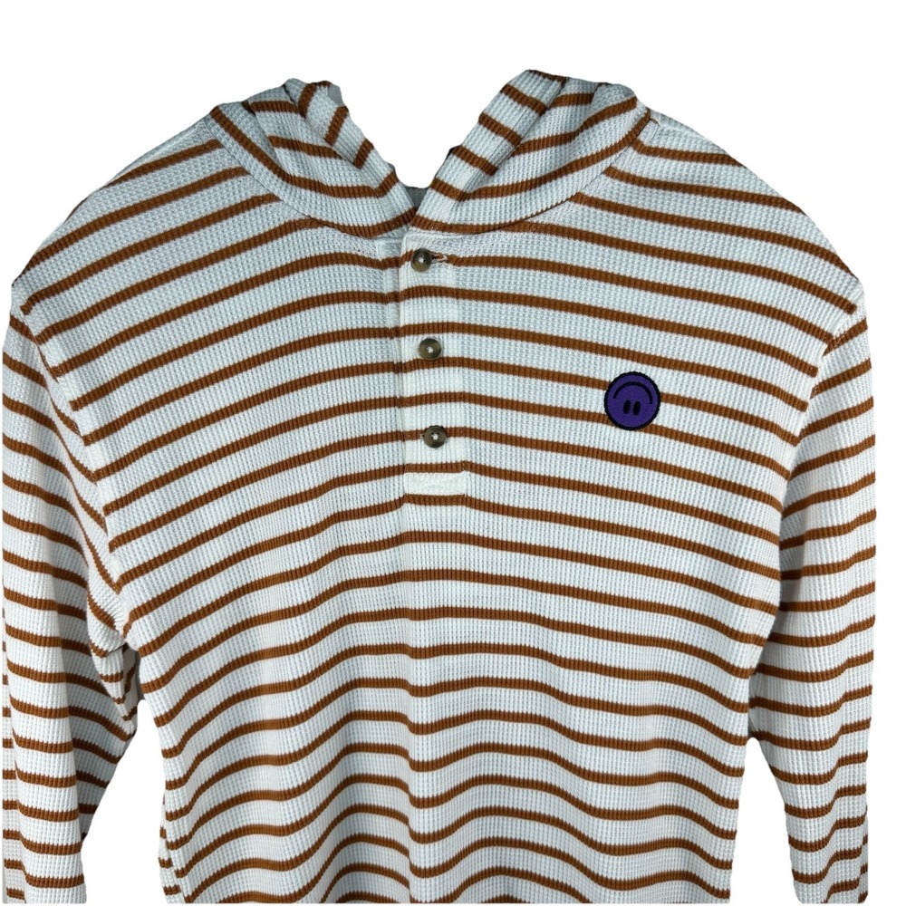 NEW Epic Threads Thermal Hoodie Kid's Size Large Brown Cream Striped Smile